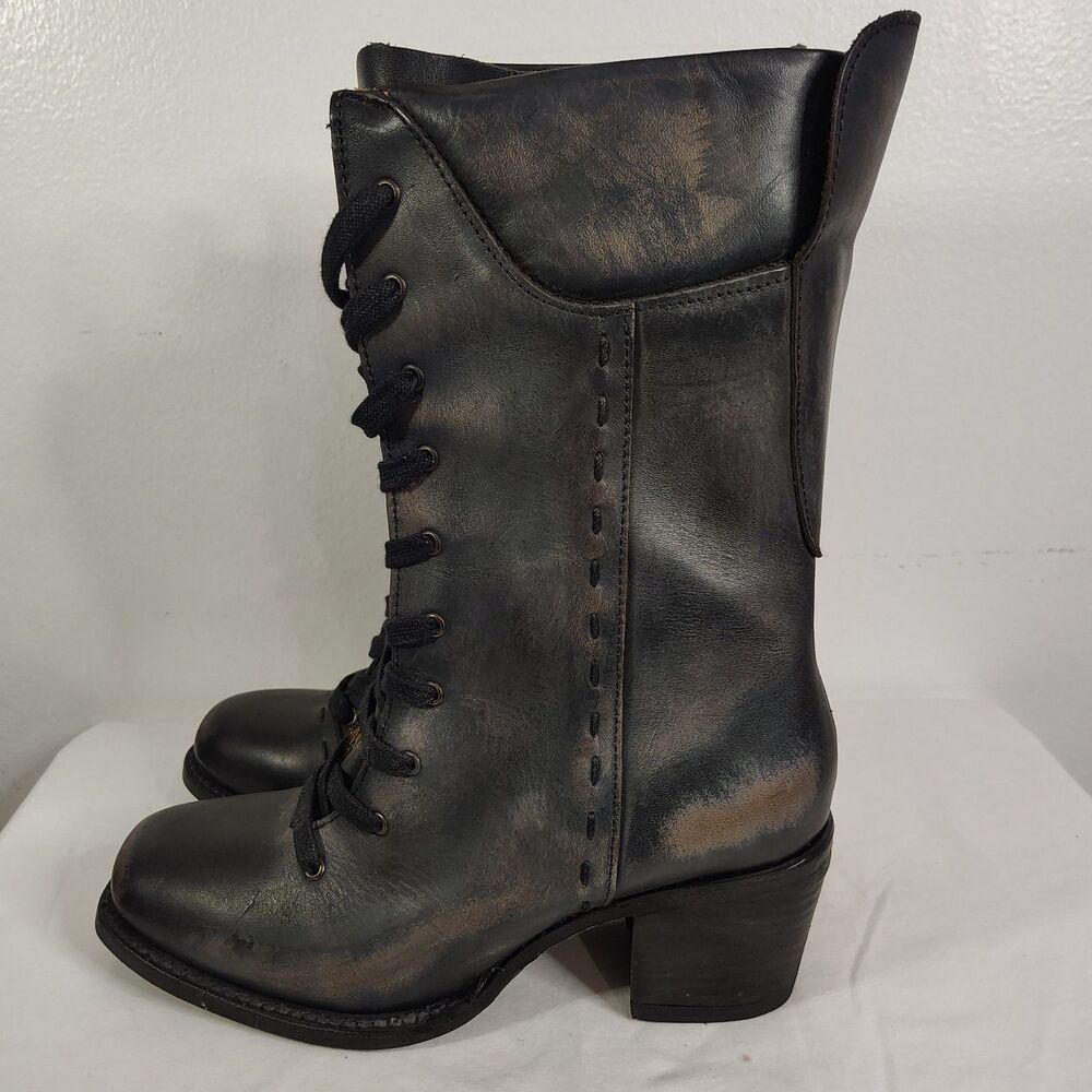 New! FREEBIRD "Dart" Black Leather Lace-Up Boots Size 8 Side Zip Distressed NIB - Picture 3 of 12